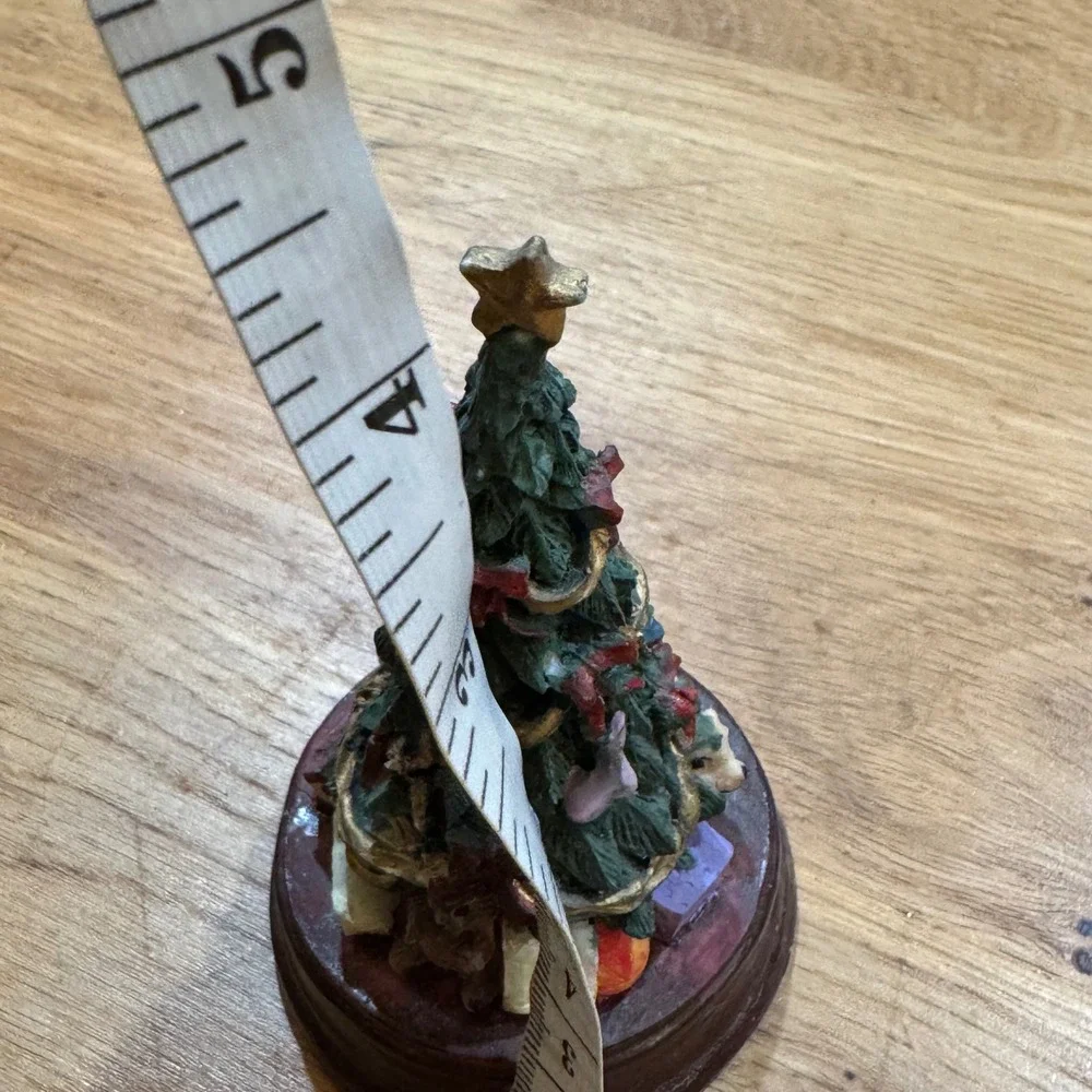 Vintage Miniature Resin Christmas Tree Figurine with Gold Star and Base 4.5 Inch